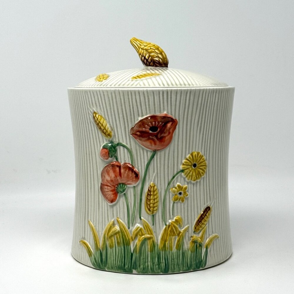 Vintage Empress by Haruta MCM Ceramic Art Canister Poppy & Wheat w/ Lid 9.5"
